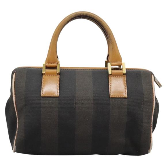 FENDI Pecan Canvas Hand Bag 2way Brown Black gold Auth th5780 - Picture 2 of 16